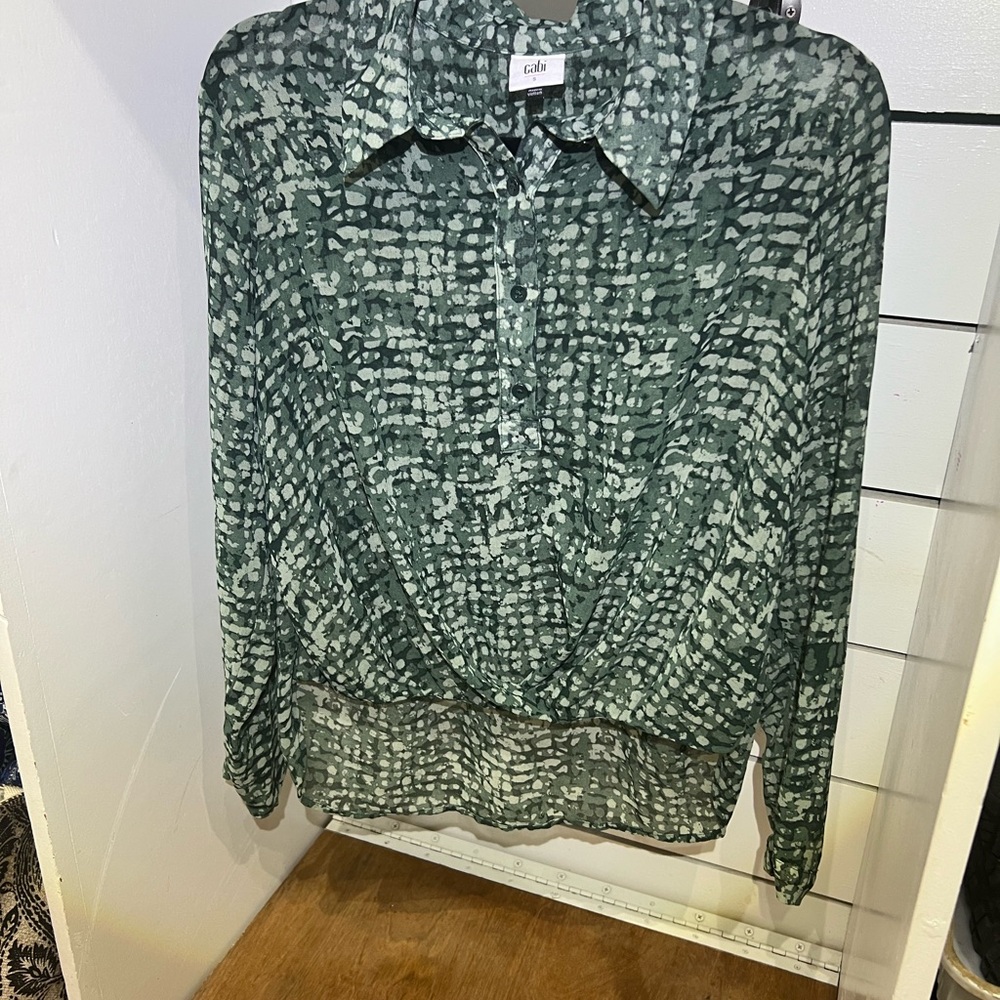 CAbi Green Patterned Blouse